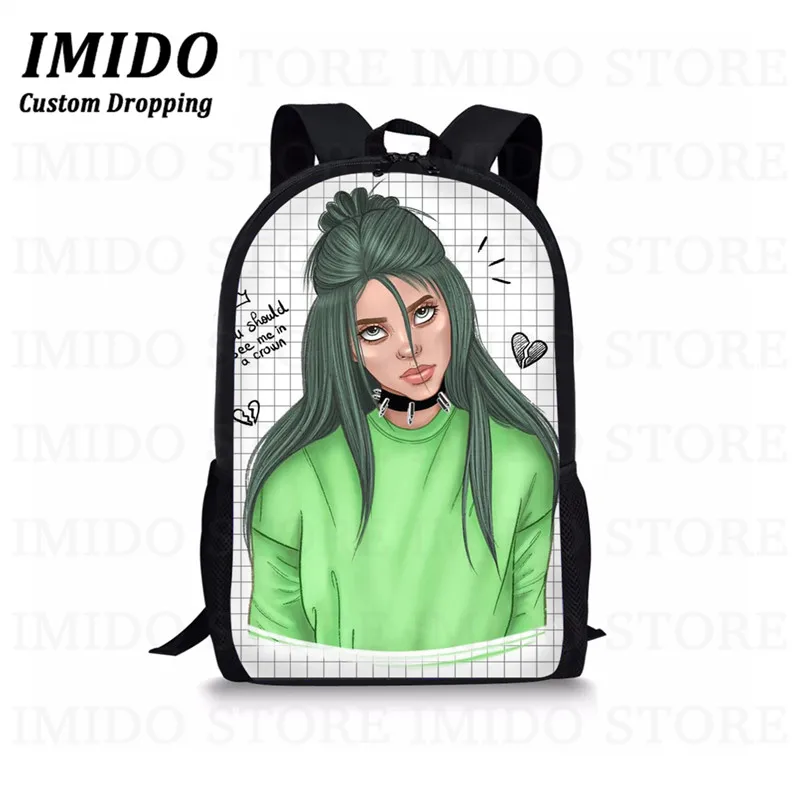 IMIDO, школьный рюкзак для девочек-подростков в стиле хип-хоп Billie Eilish, комплект из 3 предметов, школьные сумки для студентов и студентов, сумка для книг, Повседневная сумка, подарок - Цвет: as picture