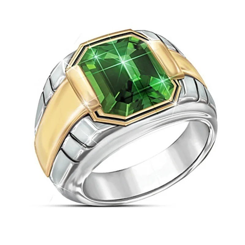 

Two Colors Bohemian Green Crystal Inlaid Ring Men's Ring New Fashion Metal Ring Accessories Party Jewelry Size 7-13