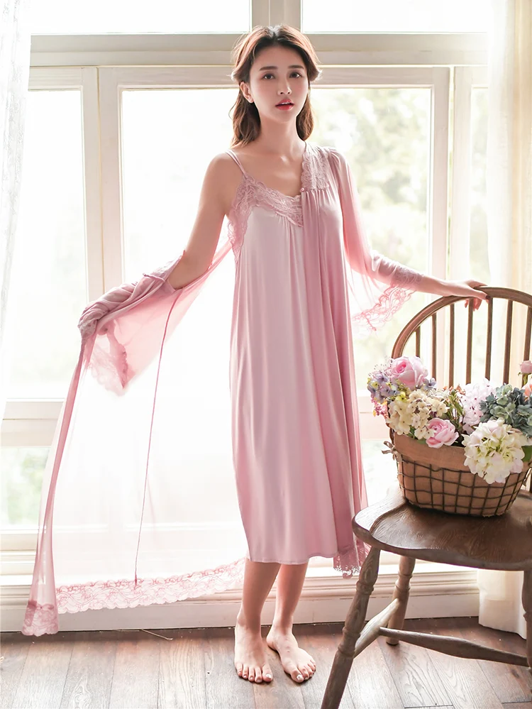 Женское пикантное Ночное платье из двух частей для сна модала на бретелях