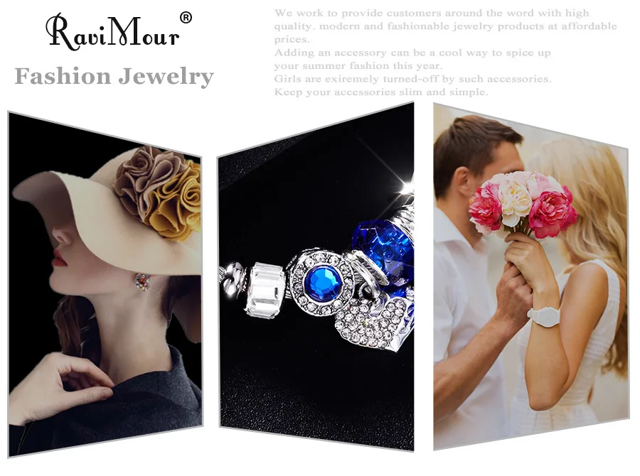 Браслет RAVIMOUR Love Heart DIY, браслет из хрустальных бусин, амулеты, браслеты и браслеты, модные индийские ювелирные изделия, стальная цепочка, браслет, Фирменный подарок