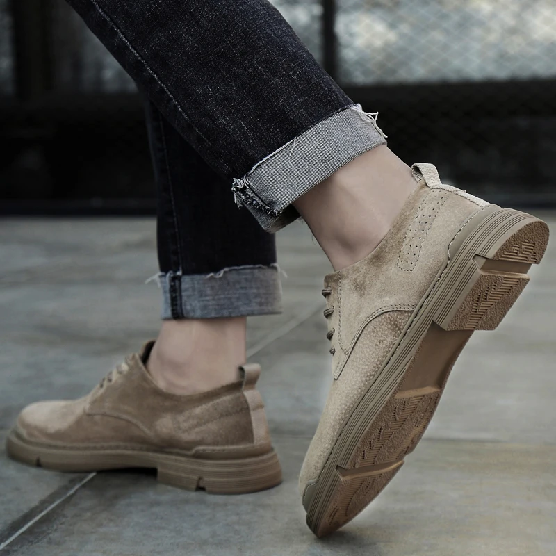 Mens Shoes Suede Casual Natural Leather Men Handmade Comfy Outdoor Brand Fashion Slip On Flat Khaki Zapatos Hombre | Обувь