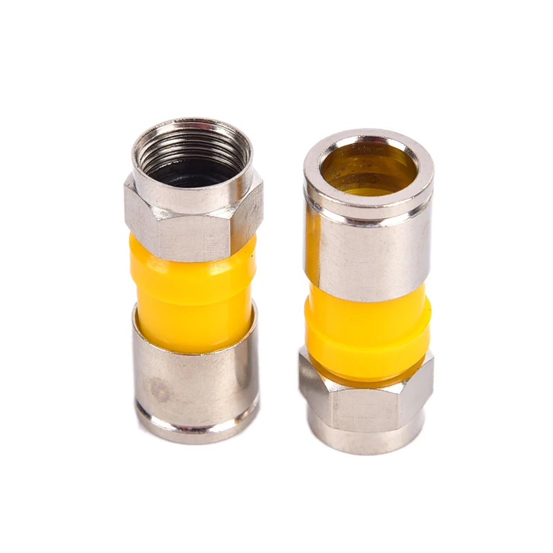 

10pcs Yellow RG6 F Type Compression 2.8cm Quality Snap Seal Plug Connector