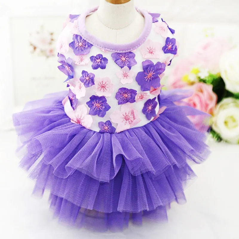 

Summer Dog Dress Puffy Princess Dress Clothes For Small Dogs Soft Wedding Party Dresses Floral Gauze Skirt Dress Pet Clothing