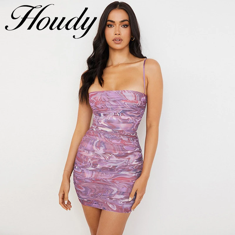 

2021 Summer Open Back Printed Knitted Tight-Fitting Dress Ladies Summer Hollow Sexy Sleeveless Spaghetti Strap Beach Mid-Length