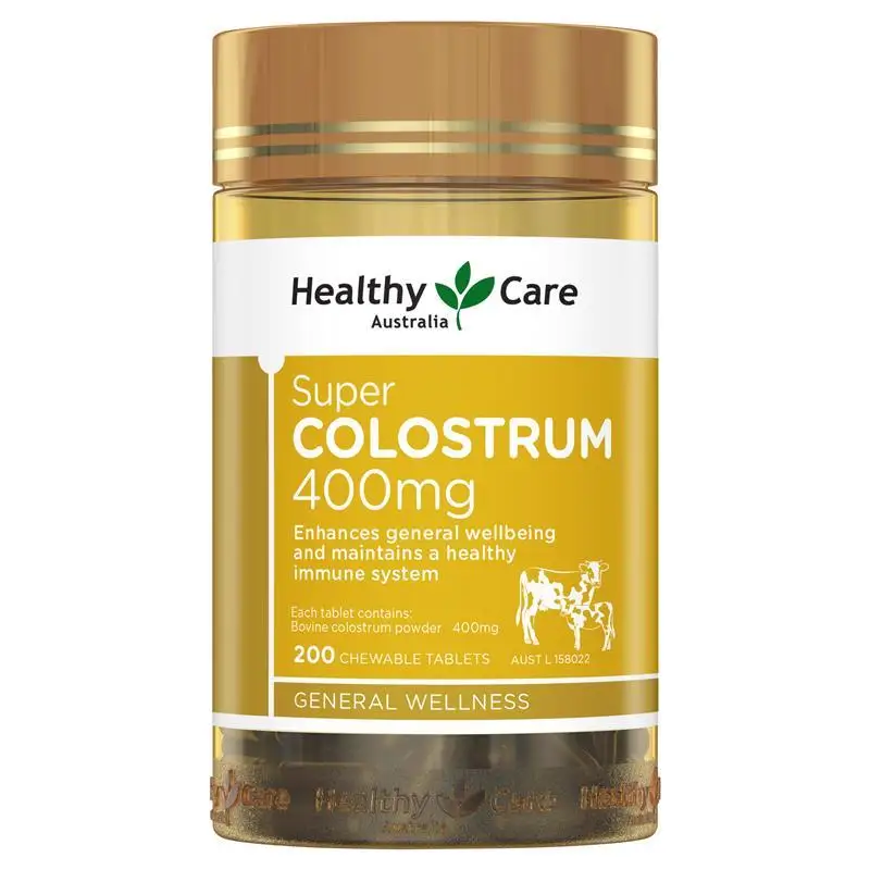 

Australia Healthy Care Colostrum 400mg 200 Chewable Tablets IgG Milk protein Calcium Sodium Vitamins Support General well-being
