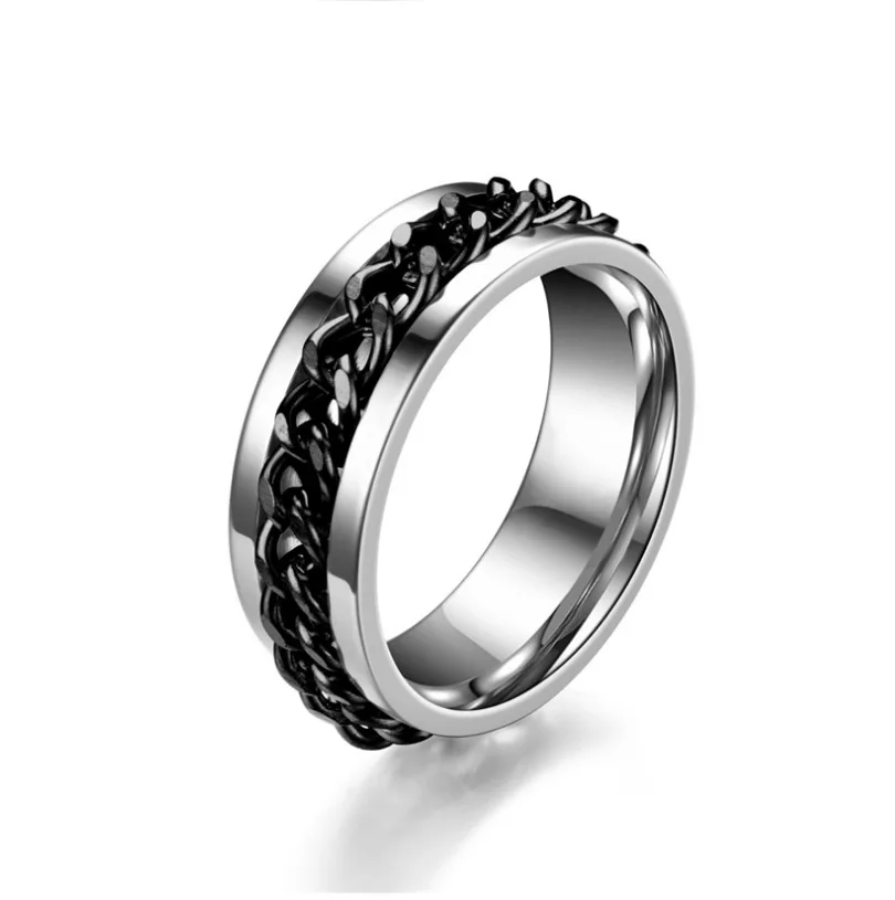 

Punk Women's Rotatable Chain Link Men's Spinner Ring Stainless Steel Chain Link Titanium Steel Corkscrew Ring Party Gift
