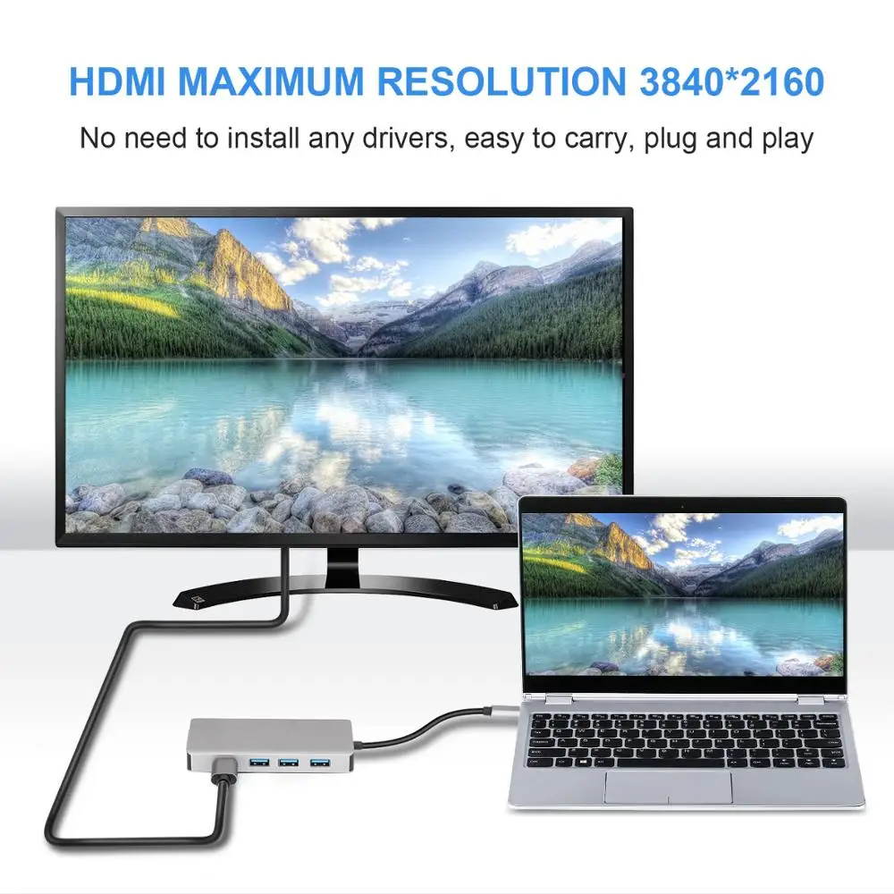 Thunderbolt 3 USB C Tpye C к HDMI VGA USB концентратор 4K конвертер для samsung S9 HDTV проектор компьютер USB C кабель адаптер