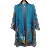 elegant women thin coat cardigan summer plus size loose chiffon printed jacket female windbreaker sun protection clothing shawl
