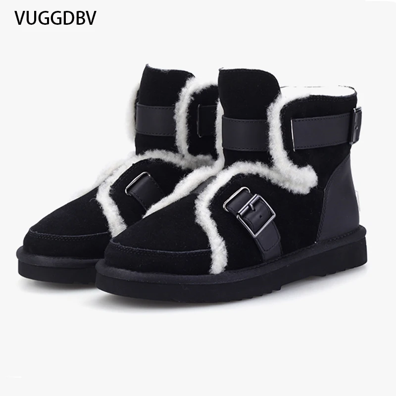 Зимние сапоги женские зимние на овечьем меху Новинка 2019 года женская кожаная