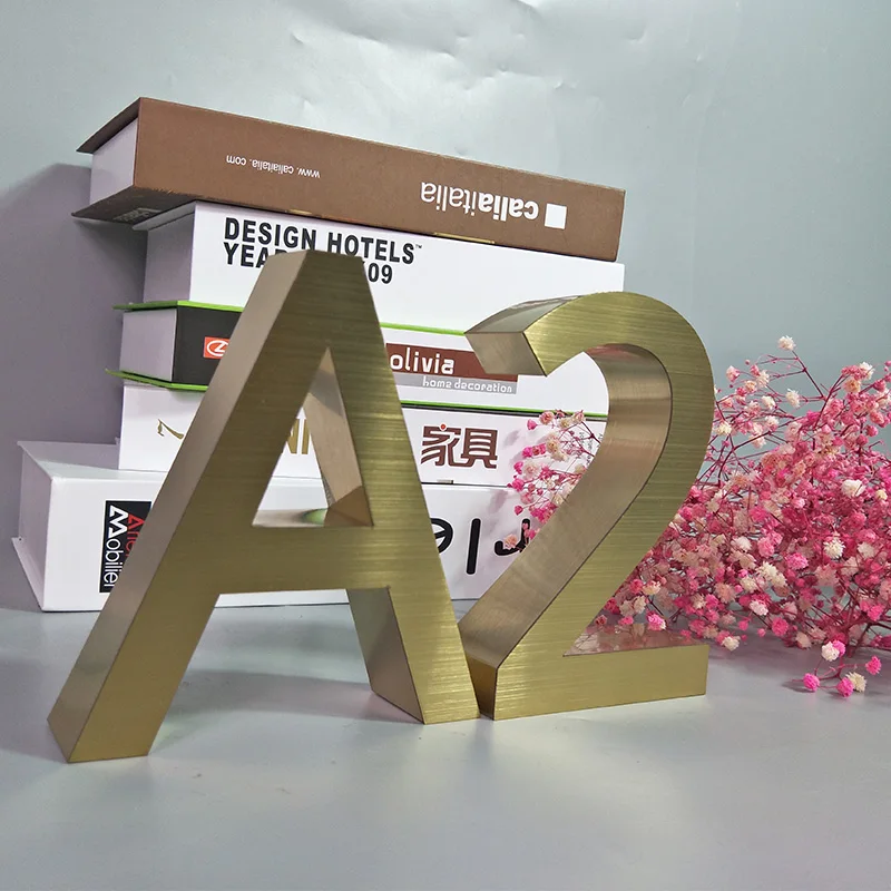Номера домов для улицы 0 9 ABC металлические 3D современные золотые таблички с