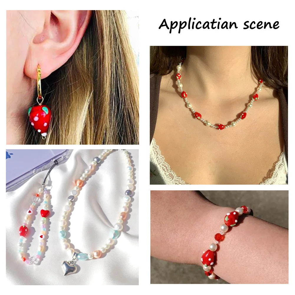 Бусины ручной работы в виде клубники 10 шт. красные и розовые бусины форме грибов