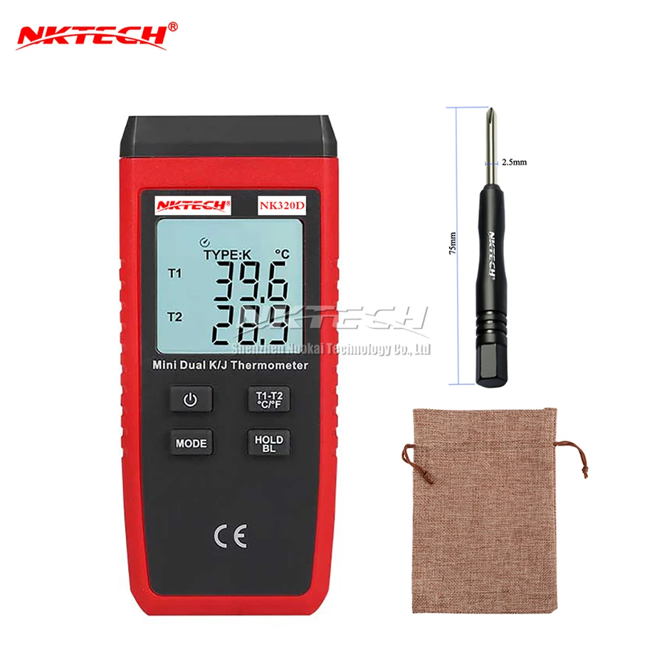 NKTECH NK320D цифровой термометр термопары двухканальный T1/T2 температура (K) 50 ~ 1300 (J) 1200