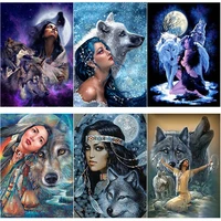 new 5d diy diamond painting wolf girl diamond embroidery full square round animal cross stitch crafts drill home decor art gift