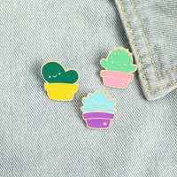 cartoon potted cute plant brooches for women mini green succulents cactus enamel pins shirt lapel pin metal badge jewelry gifts