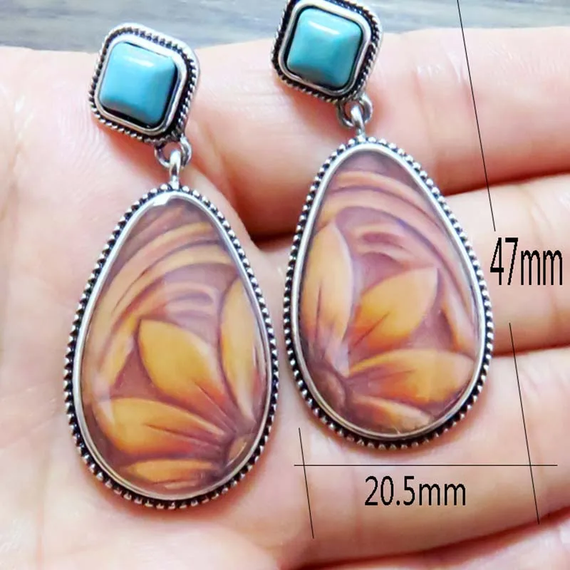 

Vintage Turquoises Drop Earrings for Women Fashion Dangle Earring Bohemia Punk Cowboy Party Charm Jewelry Accessories Gift