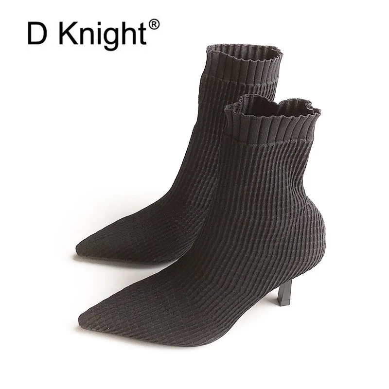 Женские ботинки носки с острым носком эластичные туфли лодочки без застежек на