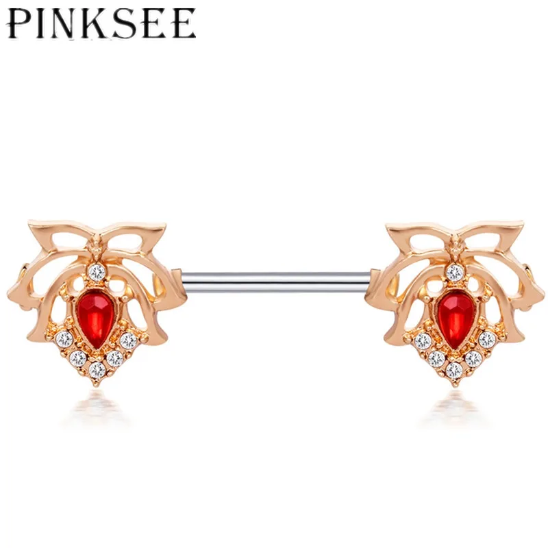 

Pinksee пикантные мерцающие стразы цветок лотоса кольцо для сосков штанга, бижутерия для пирсинга, для женщин, модная одежда для девочек пупка