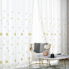 Rideaux transparents en Tulle avec étoiles pelucheuses, brodés pour enfants, pour salon, chambre à coucher, fenêtre, gaze  (2)