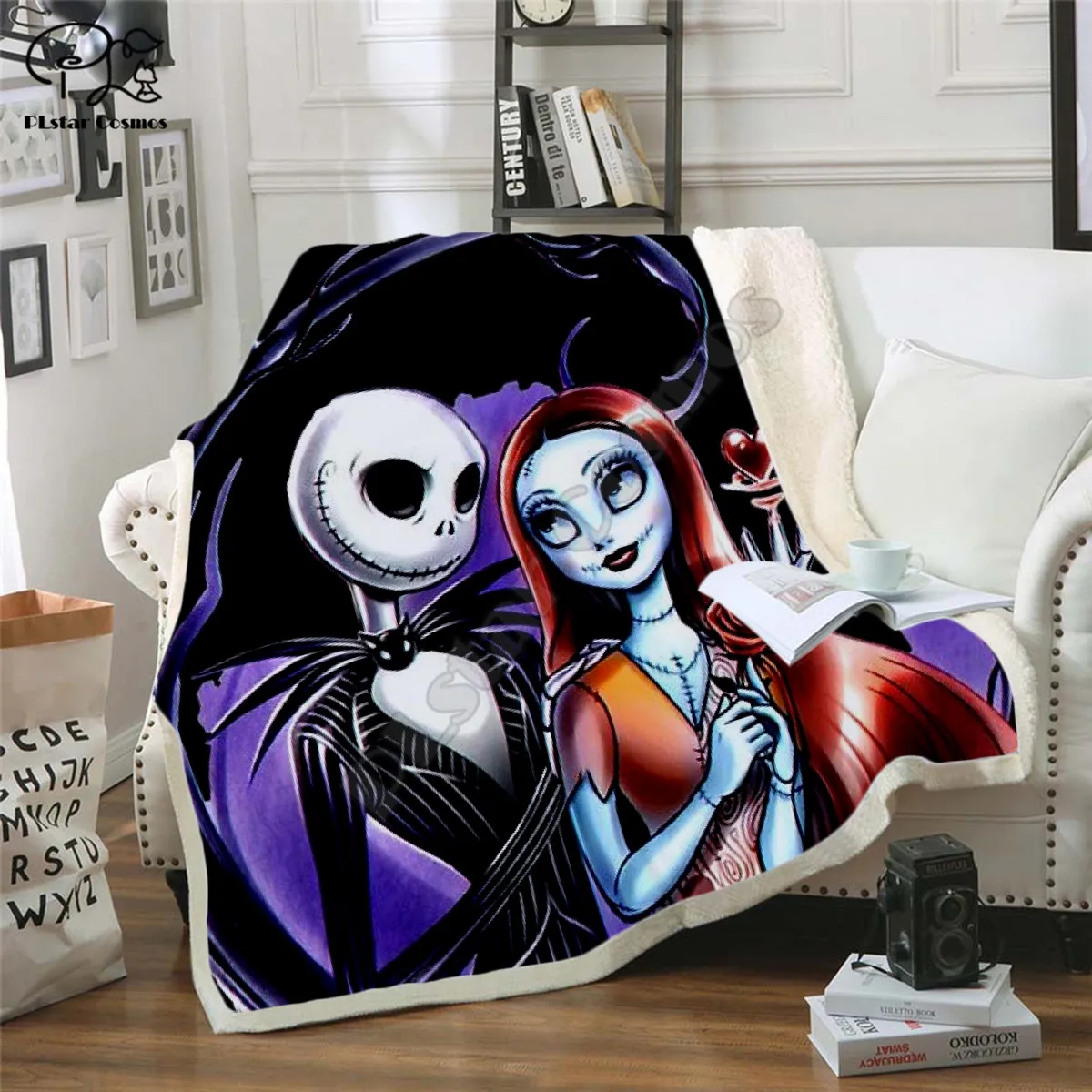 

The Nightmare Before Christmas Jack Skull Sherpa 3D printed Sherpa Blanket on Bed Home Textiles Dreamlike HOME ACCESSORIES 03