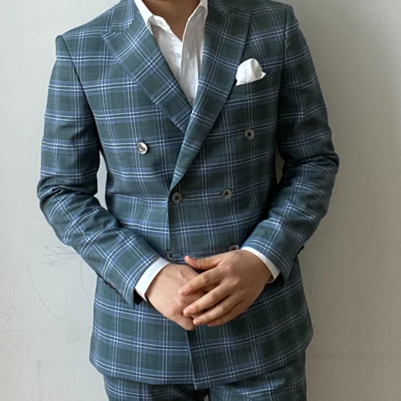 RICODESIGN мужской облегающий светло зеленый клетчатый двубортный деловой