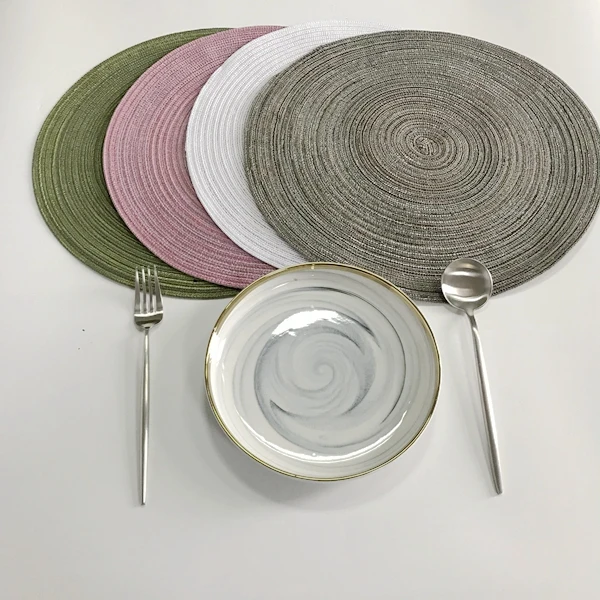 4PCS Cotton Yarn Ramie Round Placemat No Slip Dining Table Mat Disc Bowl Pads  Coasters Pot Holder Insulation Pad Kitchen Decor