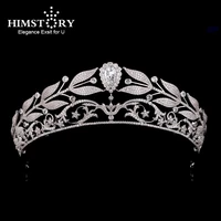 himstory sparkling zircon wedding tiaras crowns european leave bridal hairbands crystal brides hair accessories prom hair jewelr