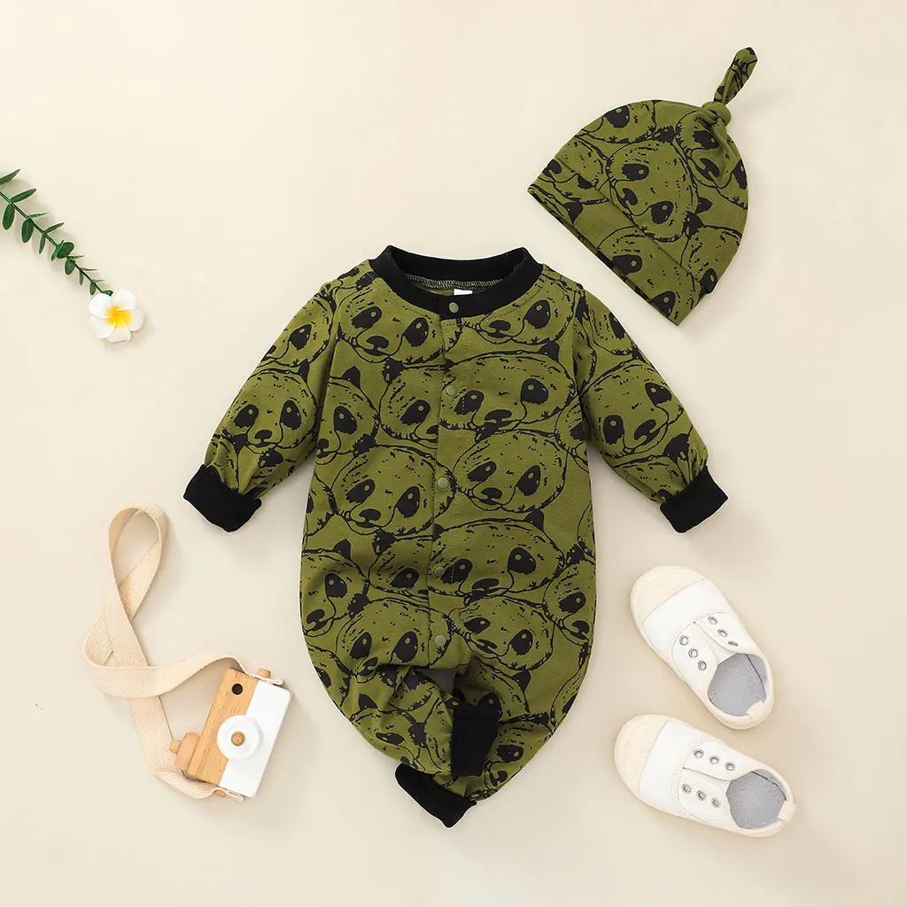

Fall Little Girls Clothing Baby Boy Clothes for New Born Cotton Rompers Boy Baby Sets 2Piece with Hat Infant Boy Clothes 0 to 3