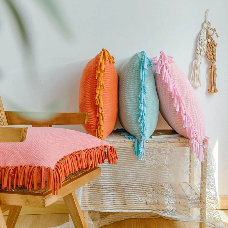 Чехол Подушка с кисточками 45x45 см хлопок Декоративная наволочка для подушки