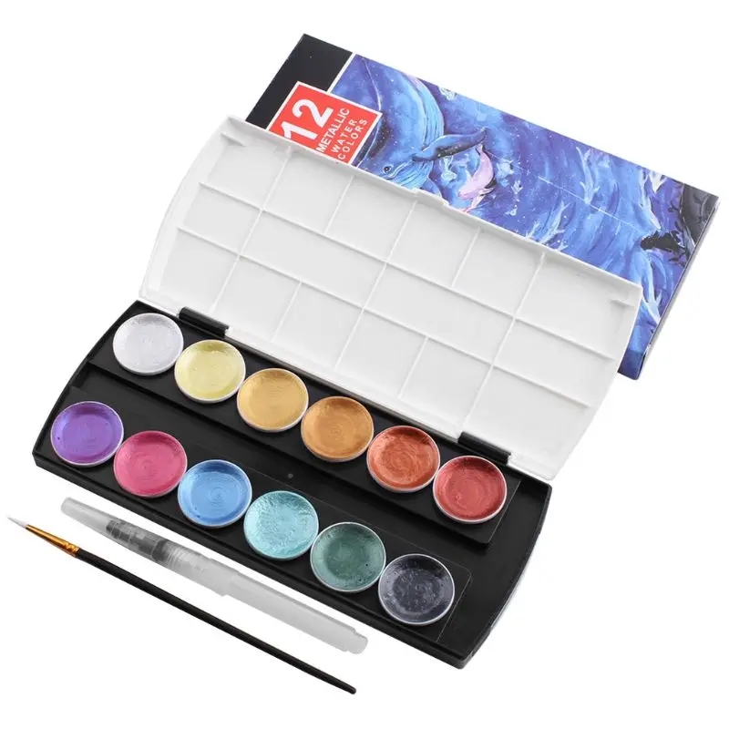 

12 Color Glitter Water Color Set Metallic Gold Pigment Paint Artist Painting