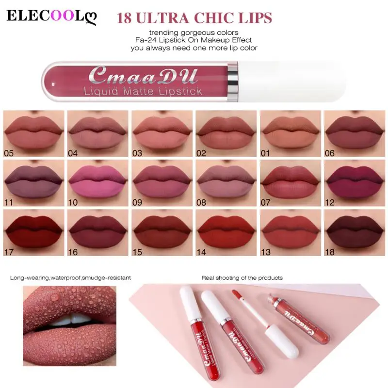 

EIECOOL 18 Colors Lipstick Waterproof Long Lasting Matte Velvet Moisturizing Lip Gloss Glitter Lip Glaze Red Lip Make Up