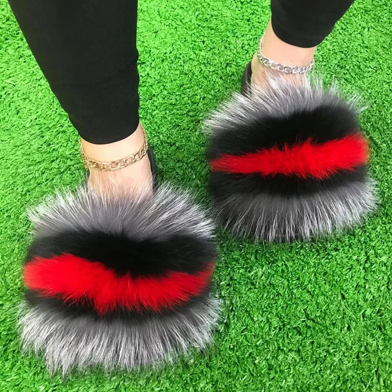 

Summer Women Essential Fluffy Fur Sandals Ladies Practical Family Home Breathtaking Fur Slides Gril's Furry Fur Beach Flip Flops