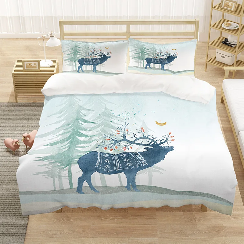 Комплект постельного белья с милым акварельным оленем оленьими рогами
