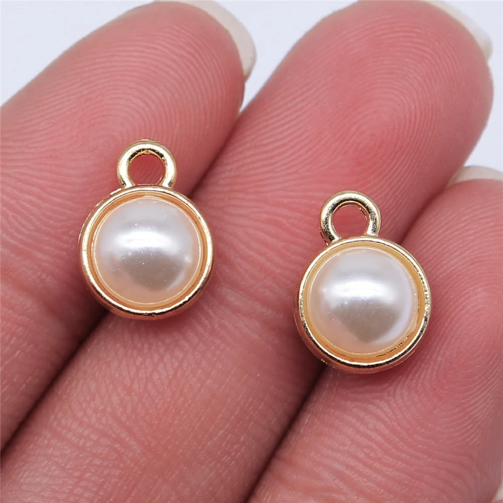 

WYSIWYG 10pcs KC Gold Color Double-Sided Round Imitation Pearls Charms For Jewelry Making DIY Jewelry Findings
