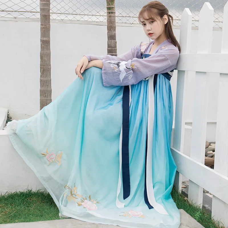 

Tang system as темно-синее платье с градиентом на груди, улучшенное платье с полной юбкой hanfu, женское летнее платье с изображением мандарина Ru, два...