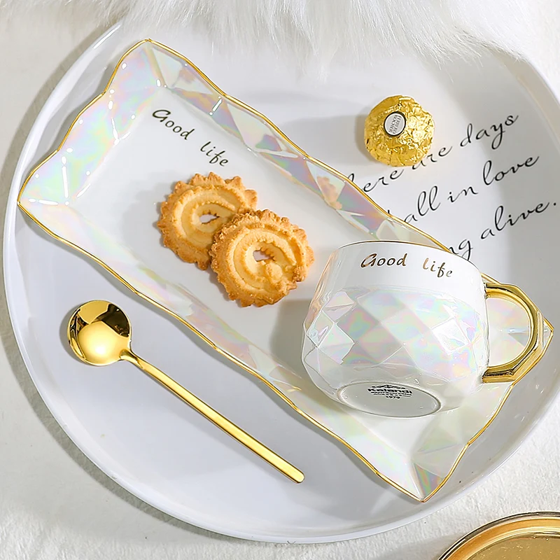 

Luxury Nordic Ceramic Cup with Spoon Simple White with Handle Office Afternoon Tea Cups Home Coffee Cup and Saucer Set MM60BYD