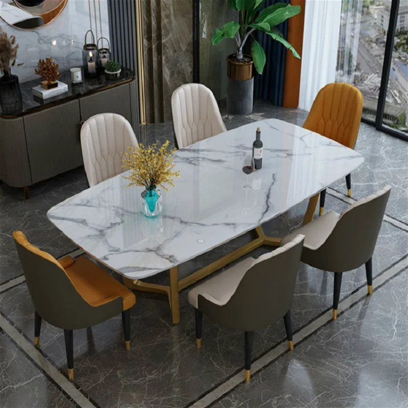 

Nordic Light Luxury Marble Slab Combination Modern Minimalist Dining Table And Chair Home Furniture Seven Color Chairs Choose