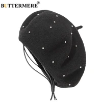 buttermere winter hats for women berets wool black painter cap female pearl vintage warm french berets ladies soft artist cap