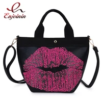 sexy lip diamond pu leather crossbody bag for women 2020 fashion shoulder bag tote bag female purses and handbags shipping bag