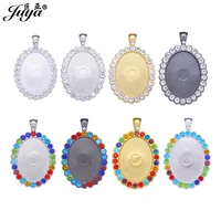 3pcs rhinestone oval pendant base 22x30mm alloy tray for charm pendant necklaces keychains diy jewelry making crafts findings