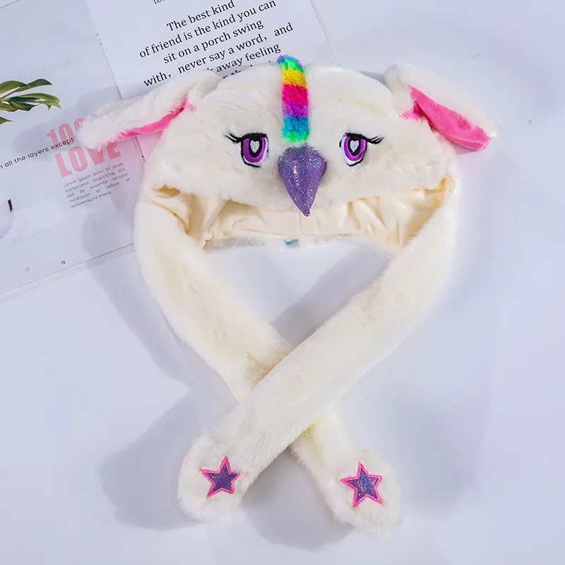 Единорог вечерние милые Мультяшные плюшевые игрушки шапка с подвижными ушами