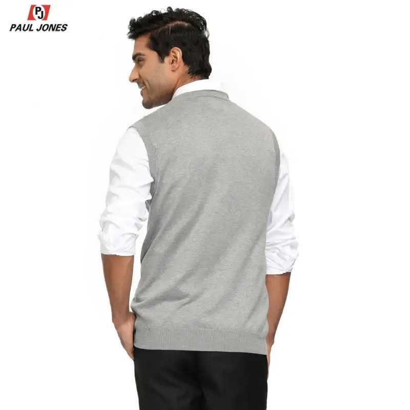 Мужской вязаный свитер без рукавов с v образным вырезом PAUL JONES узором стильный