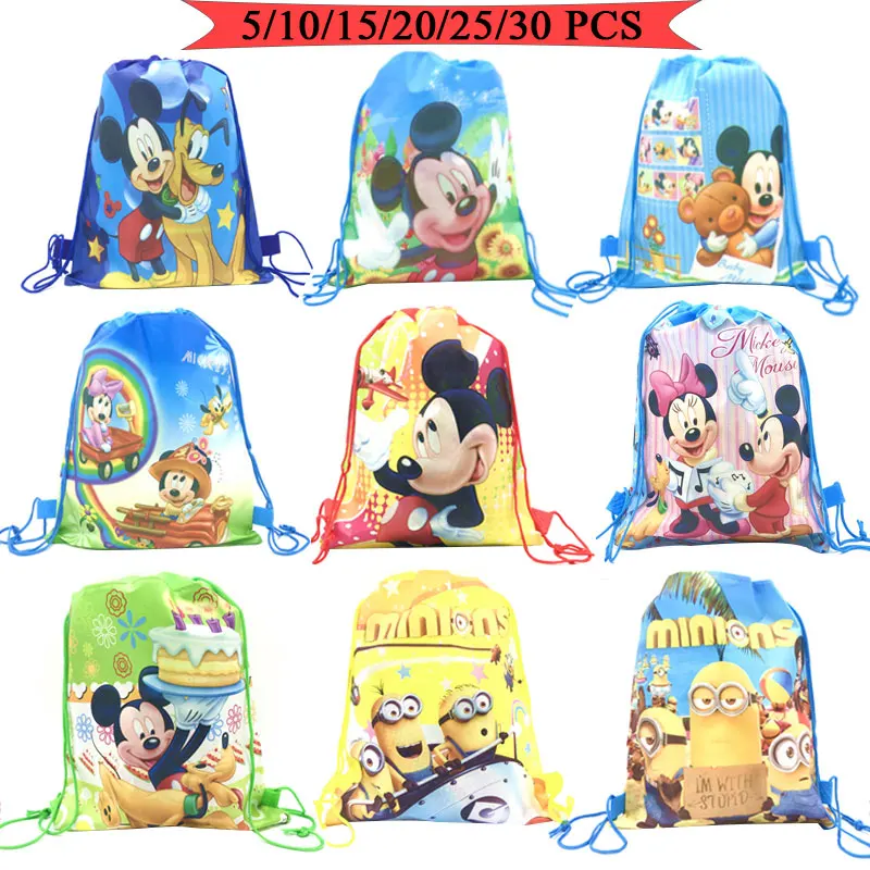 

Disney Mickey Minnie Mouse Party Bags For Kids Birthdays Non-Woven Fabric Backpack Child Travel School Bag Decor Drawstring Bags