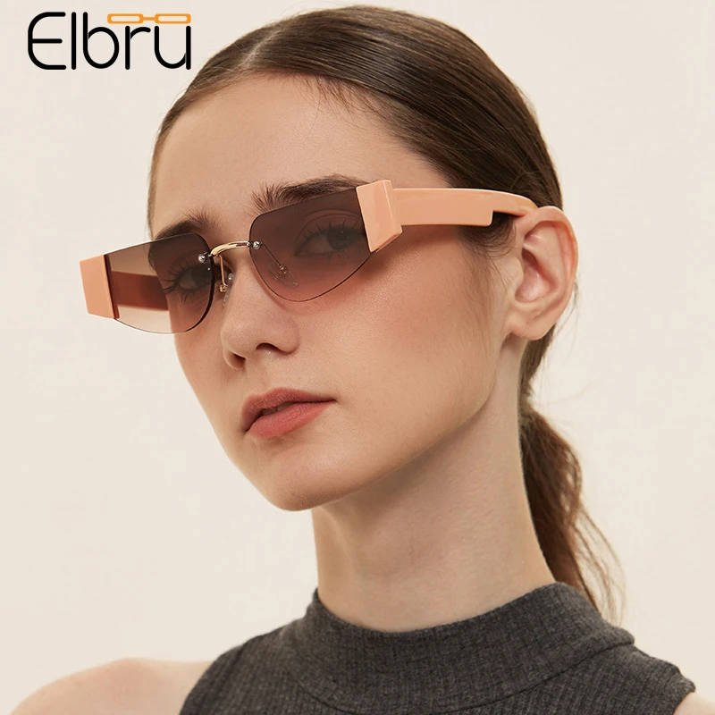 

Солнечные очки Elbru с цветными линзами унисекс, без оправы, кошачий глаз, с защитой от ультрафиолета