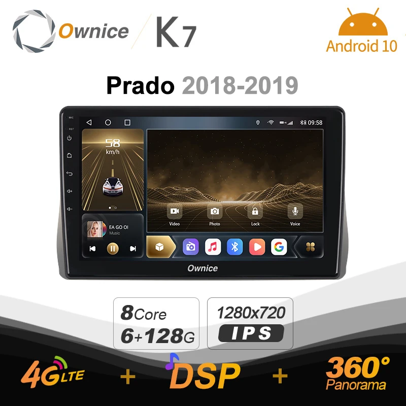 

K7 Ownice 6G+128G Android 10.0 Car Radio For Toyota Prado 2018 - 2019 Multimedia DVD Audio 4G LTE GPS Navi 360 BT 5.0 Carplay