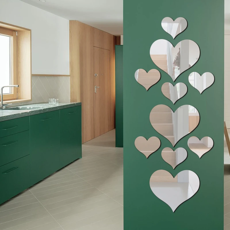DIY сердце любовь логотип настенное зеркало наклейки в скандинавском стиле для