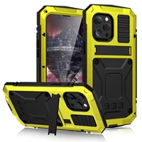 tempered glass military armor phone case for iphone 13 pro max 12 11 xr xs max x rugged aluminum alloy bumpers kickstand cover
