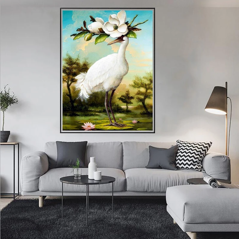 Meian Diamond Painting Stitch Red-crowned crane &amp Tree 5D Embroidery Sale Flower DIY Full Round Daimond Mosaic | Дом и сад