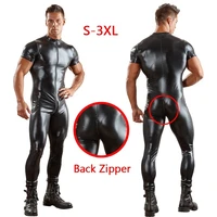 latex men wet look catsuit faux leather mesh jumpsuits black tight pvc bodysuit sexy clubwear men lace lingerie fetish body suit