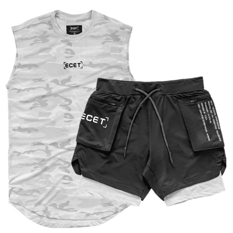 

2 Pcs/Set Sports Set Men's Suits Running Shirts/Vests+Sports Shorts Jogging Mens Sportswear Suit Soccer Running Fitness Gym Sets