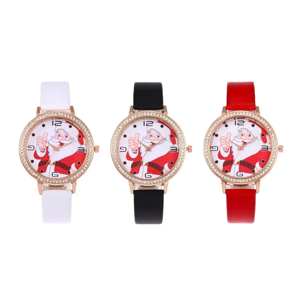 Милые кварцевые наручные часы с изображением Санта Клауса украшенные стразами